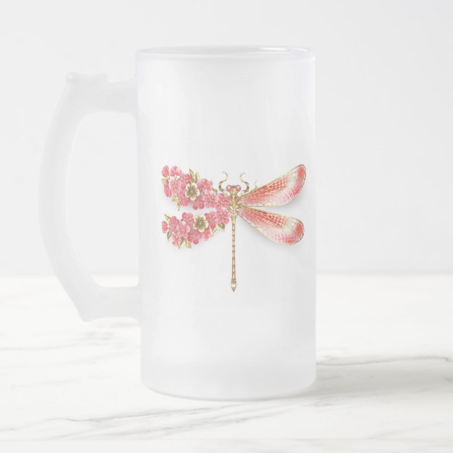 Blume Dragonfly mit Schmucksakura Mattglas Bierglas (Links)