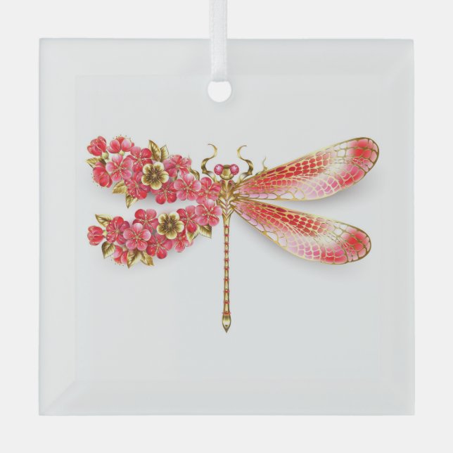 Blume Dragonfly mit Schmucksakura Ornament Aus Glas (Vorderseite)