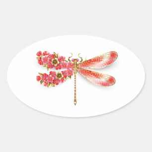 Blume Dragonfly mit Schmucksakura Ovaler Aufkleber