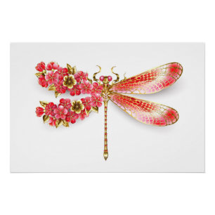 Blume Dragonfly mit Schmucksakura Poster