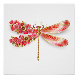 Blume Dragonfly mit Schmucksakura Poster