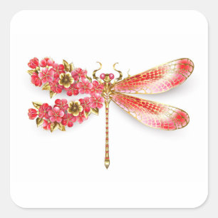 Blume Dragonfly mit Schmucksakura Quadratischer Aufkleber