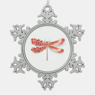 Blume Dragonfly mit Schmucksakura Schneeflocken Zinn-Ornament