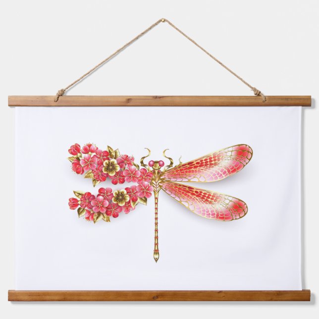 Blume Dragonfly mit Schmucksakura Wandteppich Mit Holzrahmen (Vorne)