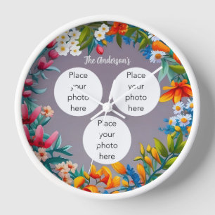 Blume drei Foto und Namen anpassbar Uhr