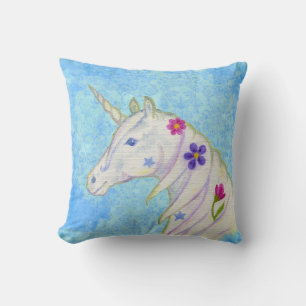 Blume Einhorn auf blau Kissen