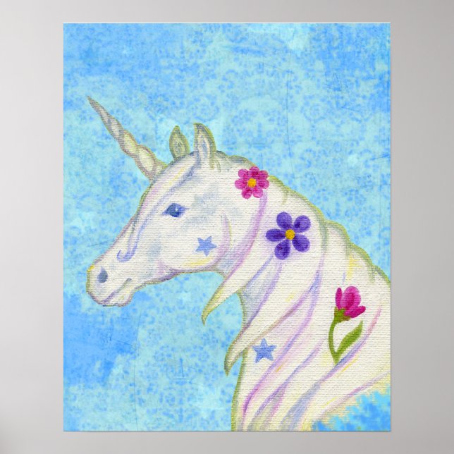 Blume Einhorn auf Blue Art Printing Poster (Vorne)