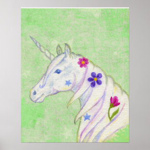 Blume Einhorn auf grünem Kunstdruck Poster