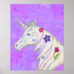 Blume Einhorn auf Lila Kunstdruck Poster