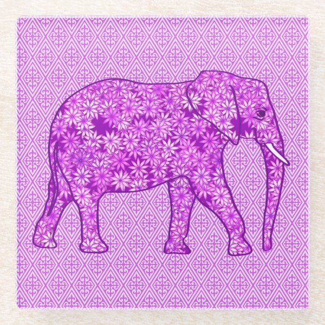 Blume Elefant - Amethyst lila Glasuntersetzer (Vorderseite)