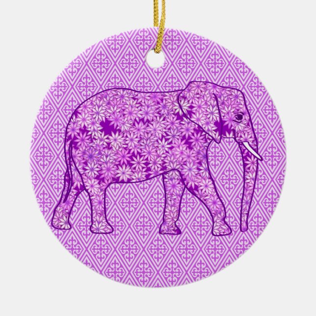 Blume Elefant - Amethyst lila Keramik Ornament (Vorne)