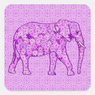 Blume Elefant - Amethyst lila Quadratischer Aufkleber