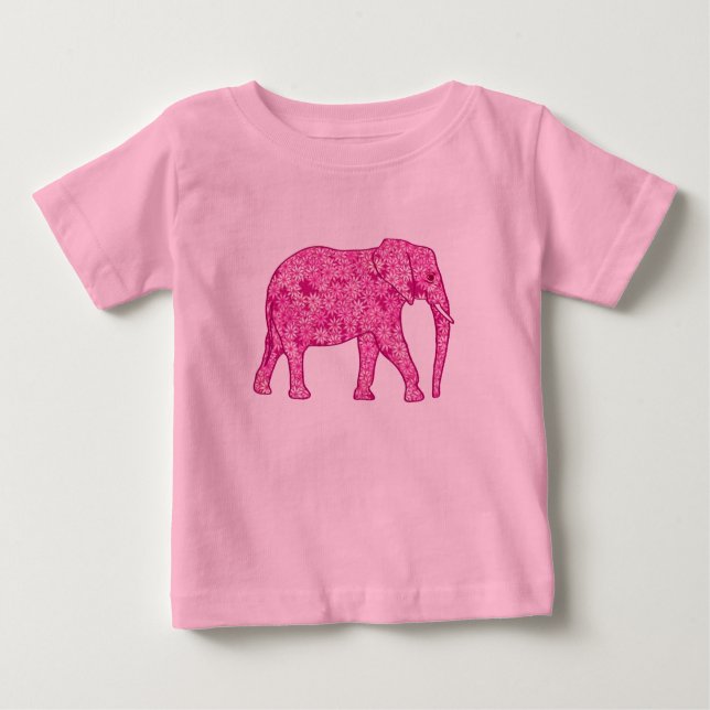 Blume Elefant - Fuchsia Pink Baby T - Shirt (Vorderseite)
