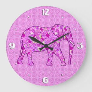 Blume Elefant - Orchid und Magenta Große Wanduhr