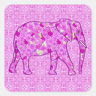 Blume Elefant - Orchid und Magenta Quadratischer Aufkleber