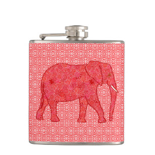 Blume Elefant - tiefrot und korallenrot Flachmann