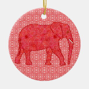 Blume Elefant - tiefrot und korallenrot Keramikornament