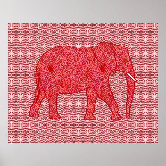 Blume Elefant - tiefrot und korallenrot Poster (Vorne)