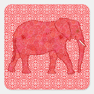 Blume Elefant - tiefrot und korallenrot Quadratischer Aufkleber