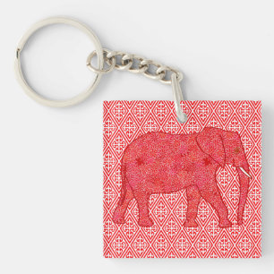 Blume Elefant - tiefrot und korallenrot Schlüsselanhänger