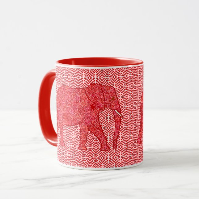 Blume Elefant - tiefrot und korallenrot Tasse (Vorderseite Links)