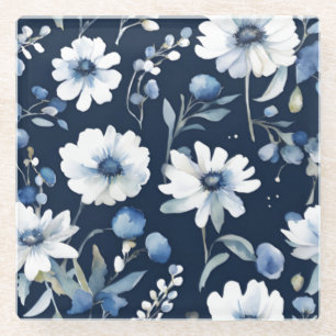 Blume Elegant Wasserfarbe Blau Glasuntersetzer