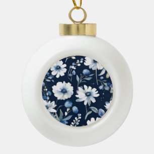 Blume Elegant Wasserfarbe Blau Keramik Kugel-Ornament