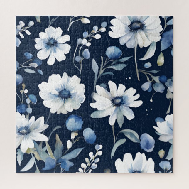 Blume Elegant Wasserfarbe Blau Puzzle (Vertikal)