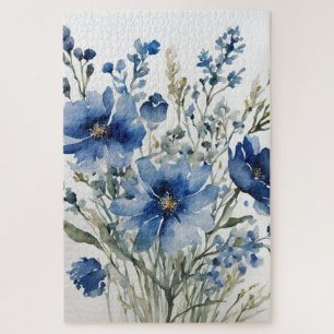 Blume Elegant Wasserfarbe Stilvoll Blau Puzzle