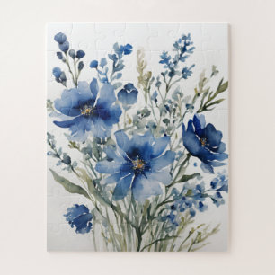 Blume Elegant Wasserfarbe Stilvoll Blau Puzzle