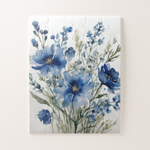 Blume Elegant Wasserfarbe Stilvoll Blau Puzzle
