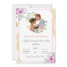 Blume Elegantes Calligraph Foto Hochzeit Einladung