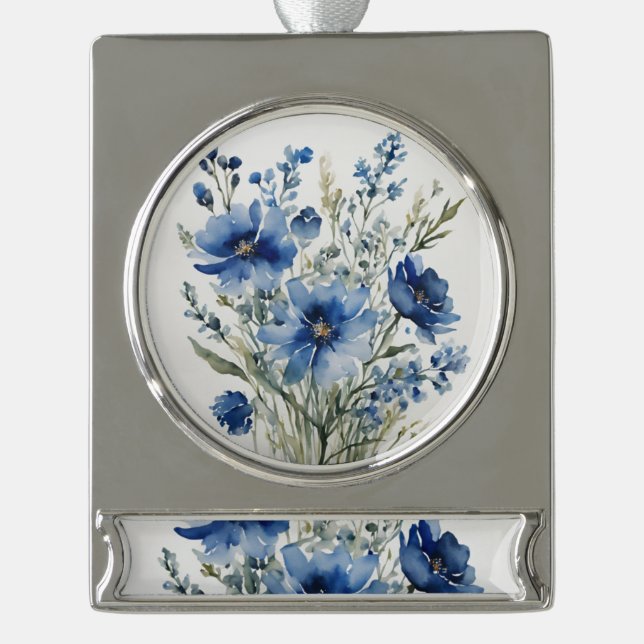 Blume Elegantes Wasser Banner-Ornament Silber (Vorderseite)