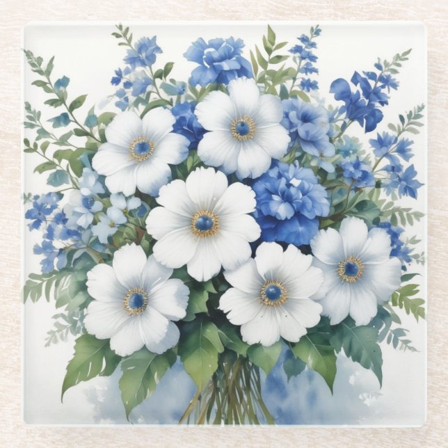 Blume Elegantes Wasser Glasuntersetzer (Vorderseite)