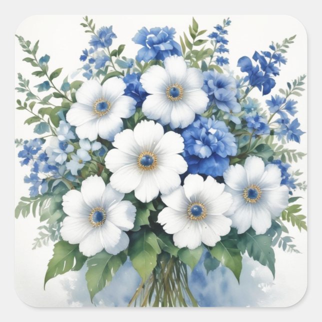 Blume Elegantes Wasser Quadratischer Aufkleber (Vorderseite)