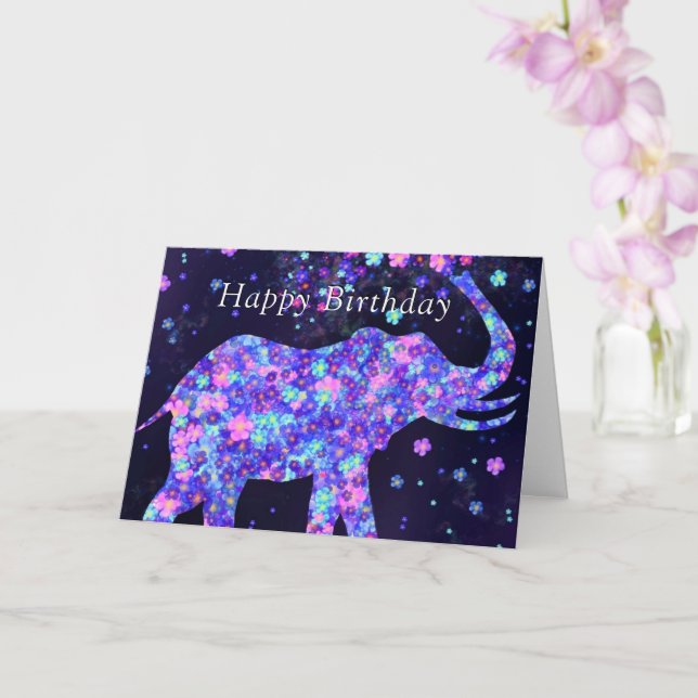 Blume Elephant Birthday Card Karte (Orchidee)