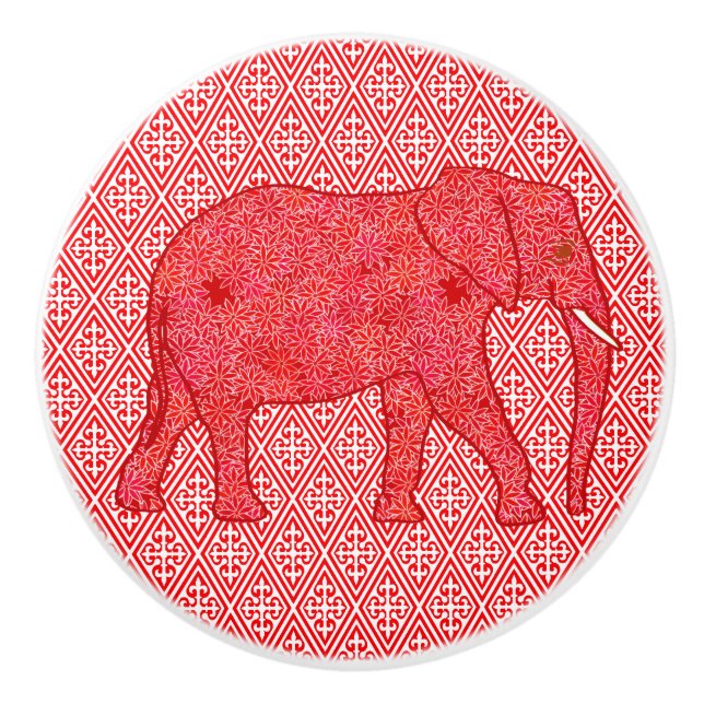 Blume Elephant, Deep Red and Coral Keramikknauf (Vorderseite)