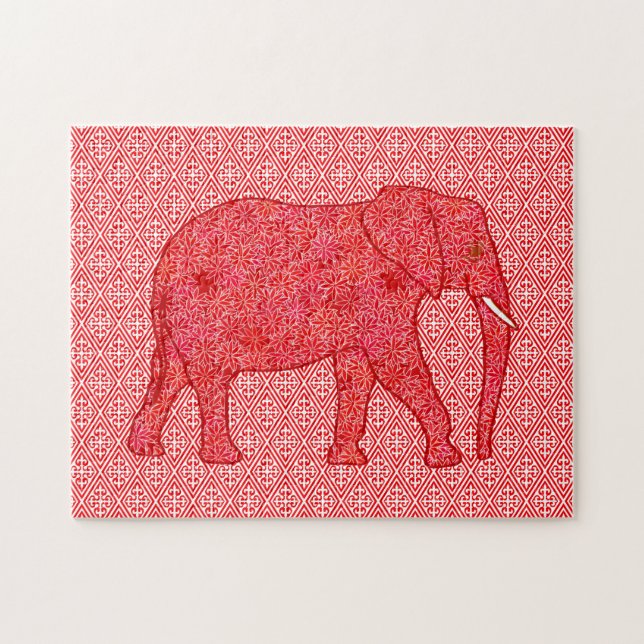 Blume Elephant Rot und Weiß Puzzle (Horizontal)
