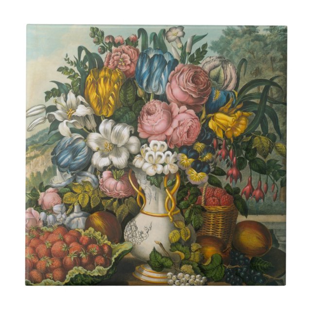 Blume, Erdbeeren und Obst Fliese (Vorderseite)