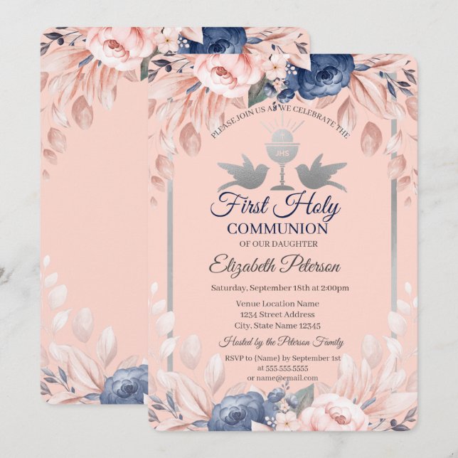 Blume Erste Heilige Kommune Einladung (Vorne/Hinten)