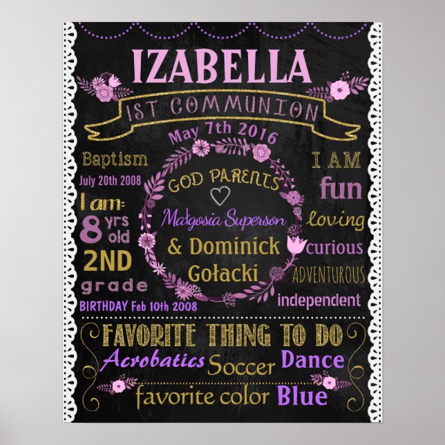 Blume erstes kommunion chalkboard signaturposter 2 poster (Vorne)