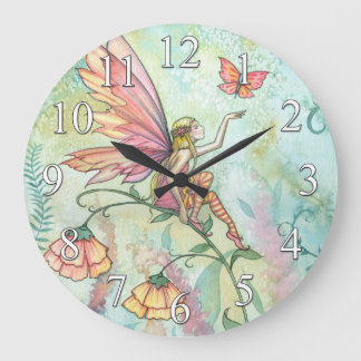 Blume Fairy and Butterfly Clock von Molly Harrison Große Wanduhr