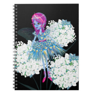 Blume Fairy Art von LeahG Blau Rosa Schwarz-weiß Notizblock