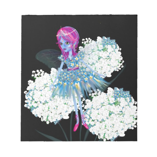 Blume Fairy Art von LeahG Blau Rosa Schwarz-weiß Notizblock (Vorderseite)