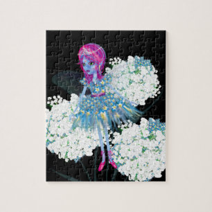 Blume Fairy Art von LeahG Blau Rosa Schwarz-weiß Puzzle