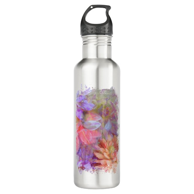 Blume Fairy Double Exposure Fantasy Art Edelstahlflasche (Vorderseite)