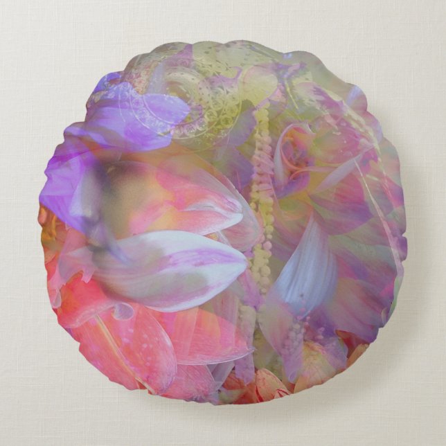 Blume Fairy Double Exposure Fantasy Art Rundes Kissen (Vorderseite)