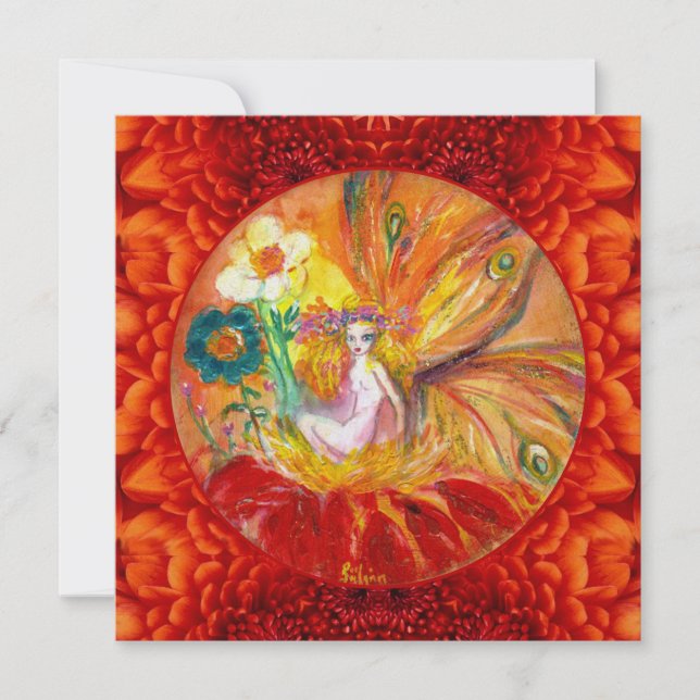 BLUME FAIRY Red Yellow Fantasy Party Einladung (Vorderseite)