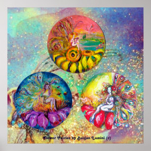 BLUME FAIRY TALES IN BLAUE GREEN GOLD GLITZERN POSTER