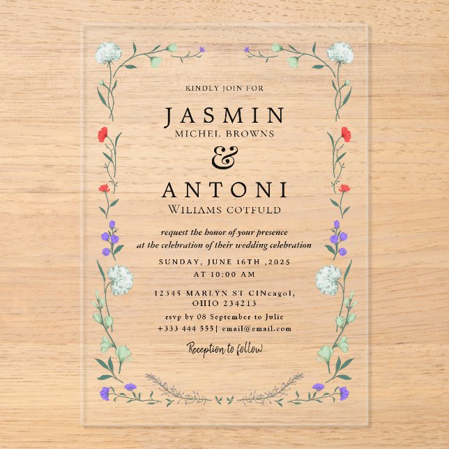 Blume fallen Foliage Wedding Acryleinladungen (Vorderseite)